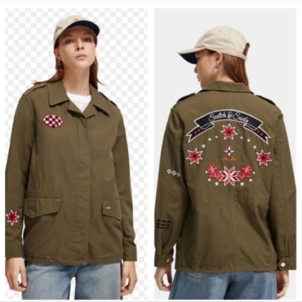 Scotch & Soda Embroidered Festival Green Military Jacket size Small